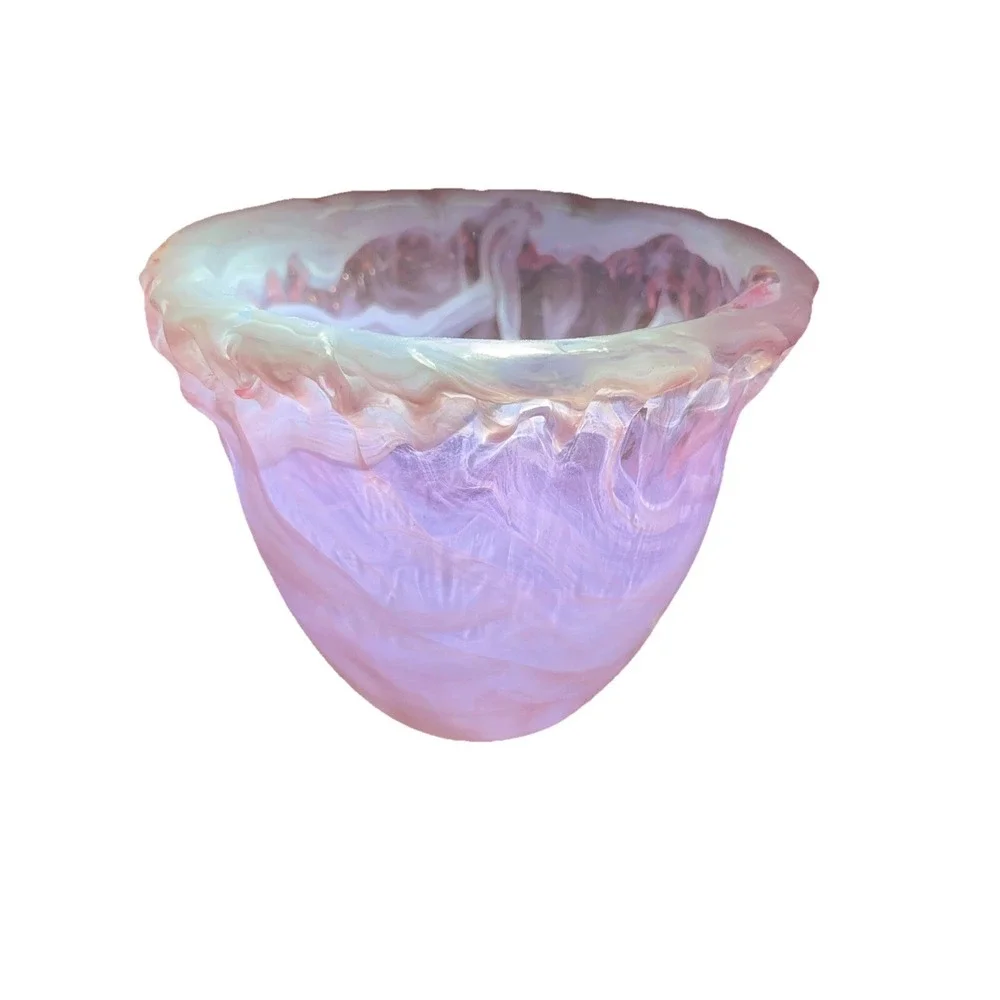 Anthropologie Pink Decorate Serial Ruffle Top Vase Unique Made in‎ Spain Glows